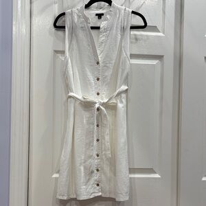 Ann Taylor White Sleeveless Shirt Dress with Tie